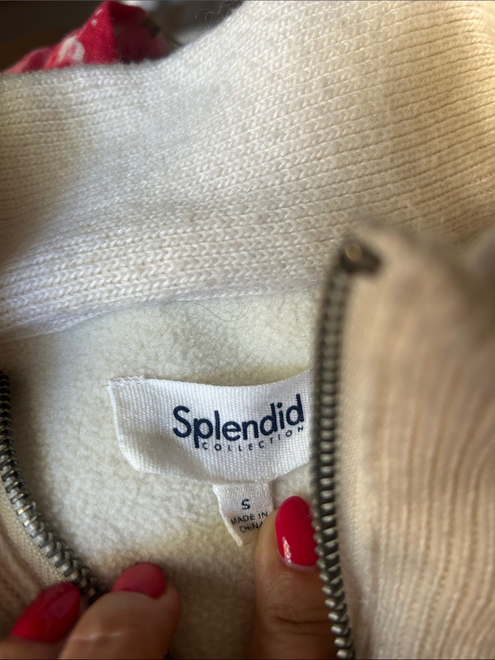 Splendid Cream Half-Zip Sherpa & Rib Knit Pullover S - Picture 4 of 6